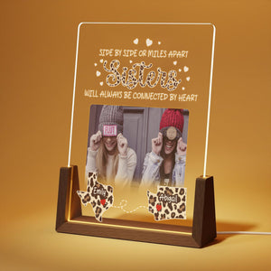 Personalized Sisters Acrylic Lamp, Side by Side or Miles Apart Light, Custom Photo Gift for Sister, Long Distance Friendship Keepsake