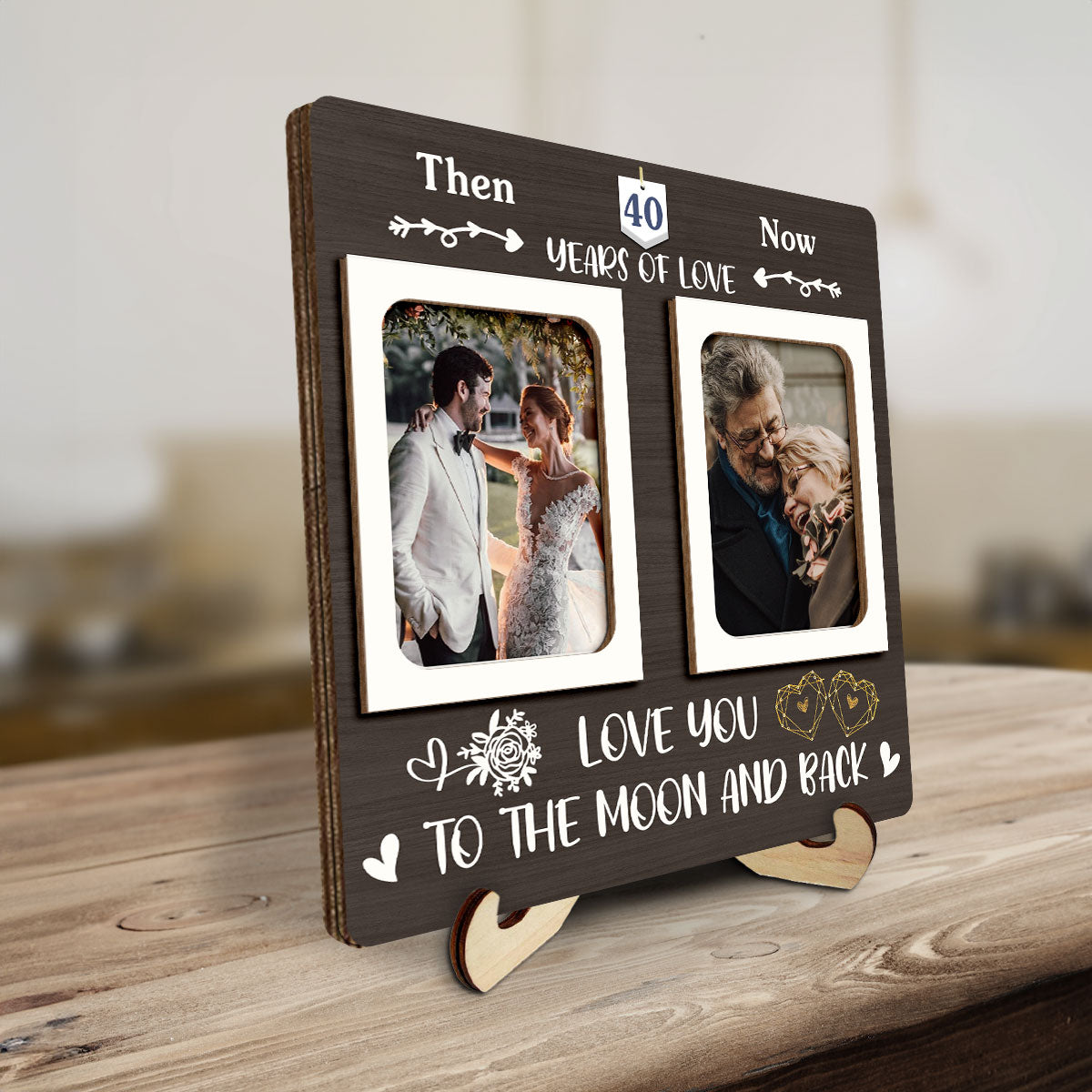 Then And Now Custom Couple Photo - Personalized Wooden Plaque - Anniversary Gift For Couple
