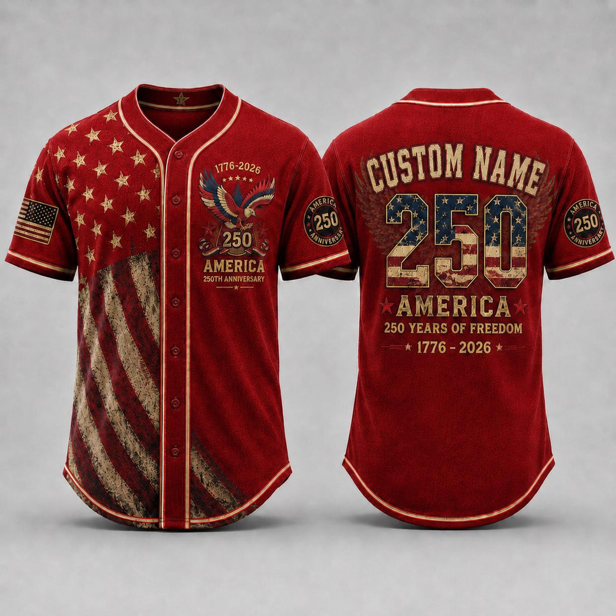 America 250th Anniversary Baseball Jersey, Custom Name USA Jersey, 1776 2026 Patriotic Shirt, 4th of July Gift, Freedom Jersey