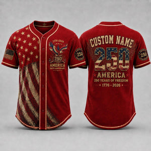 America 250th Anniversary Baseball Jersey, Custom Name USA Jersey, 1776 2026 Patriotic Shirt, 4th of July Gift, Freedom Jersey