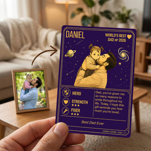 Retro Pixel Art Illustration Poke Father's Day Card - Custom Pokemon Card - Dad Gifts - Personalized Metal Card