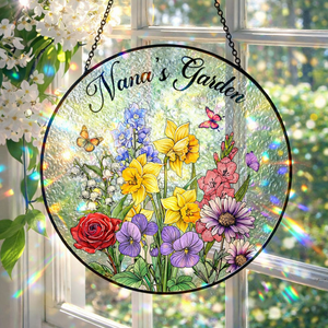 Custom Family Birth Flowers Glass Suncatcher, Custom Mom's Garden Gift, Flower Glass Art, Birth Flower Gift For Nana, Mother's Day Gift For Mom