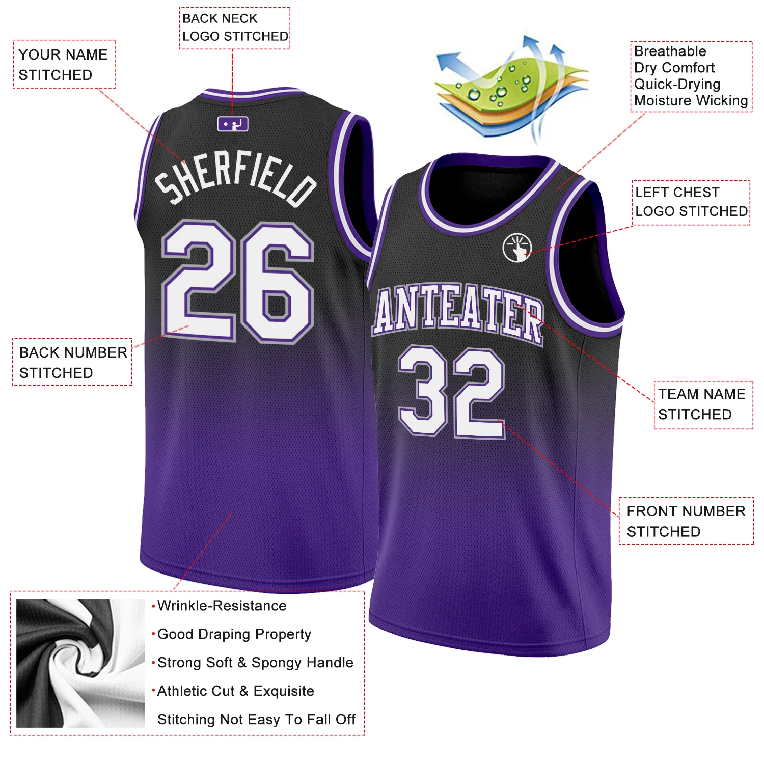 basketball white purple jersey