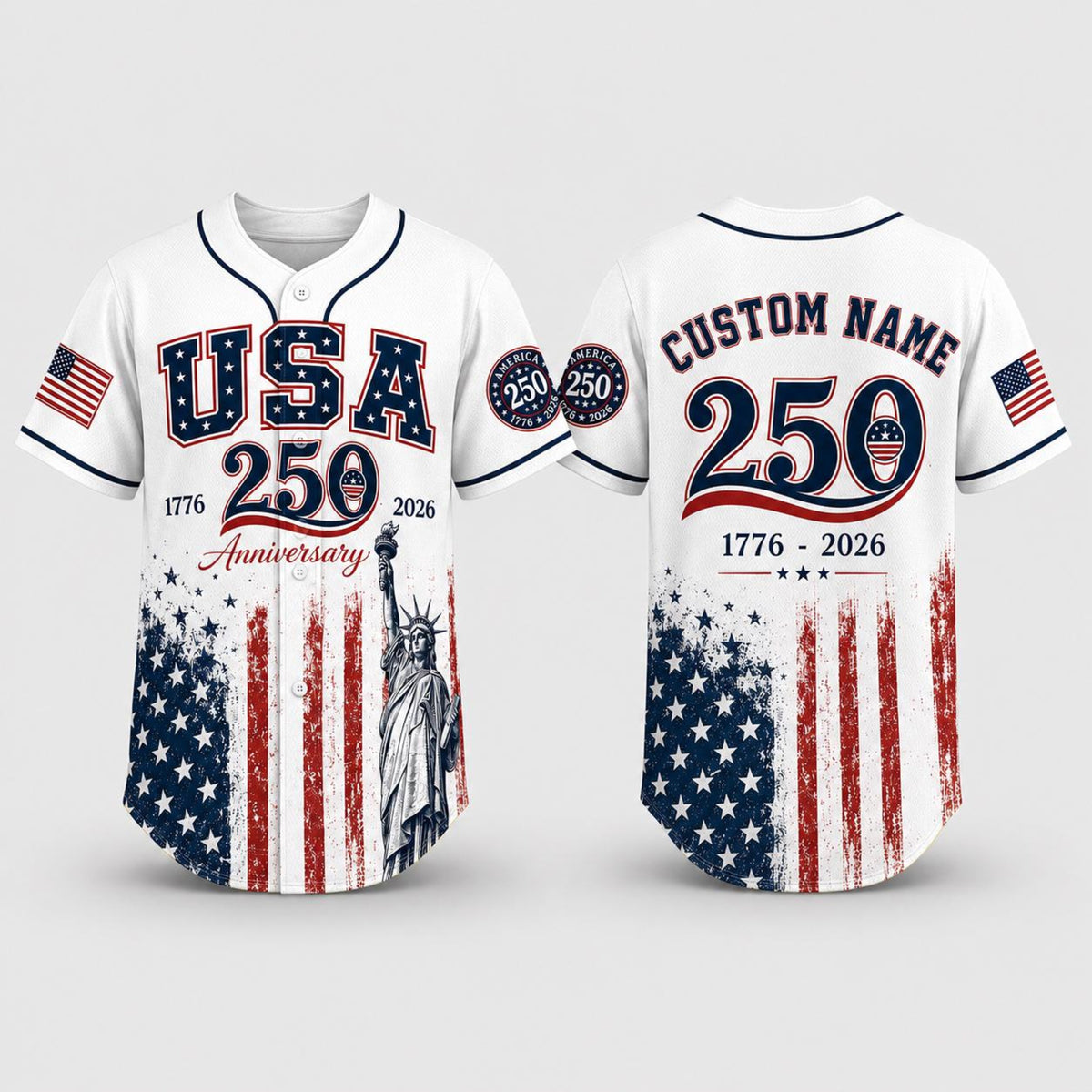 Personalized USA 250 Baseball Jersey, Custom Name America 250th Anniversary Jersey, 1776 2026 Patriotic Shirt, 4th of July Gift