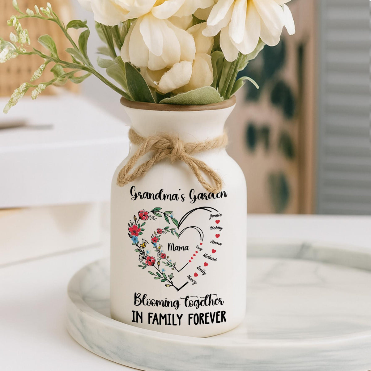 Personalized Grandma's Garden Vase, Custom Family Name Vase, Blooming Together Keepsake, Unique Mother s Day Gift for Grandma