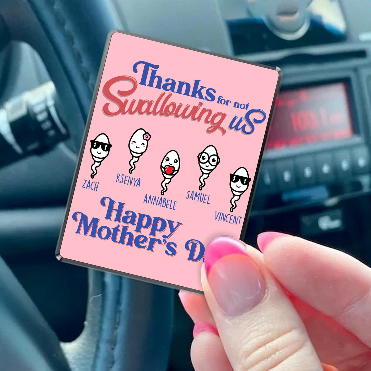 Thanks For Not Swallowing Us - Personalized Car Visor Clip - Mother's Day, Funny, Birthday Gift For Mom, Mother, Wife Car Accessories - Gift For Mom