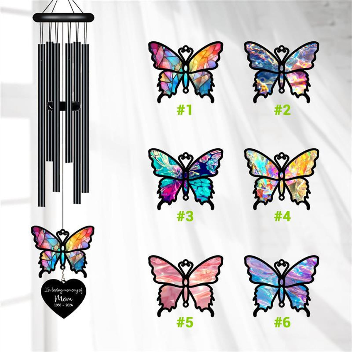 Personalized Memorial Wind Chime, Butterfly Wind Chime, Butterfly Suncatcher Wind Chime, In Loving Memory, Family Gift, Love Family