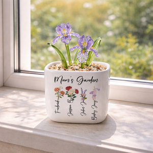 Personalized Birth Flower Plant Pot, Mum's Garden Gift, Custom Lily Rose Glass Flower for Mom, Mothers Day Gift, Family Flower Planter