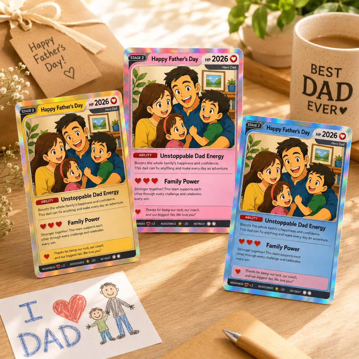 Happy Father's Day Anime Trading Card Personalized Gift for Dad, Custom Anime Fan Gift Card for Father s Day, Unique Dad Collectible Keepsake