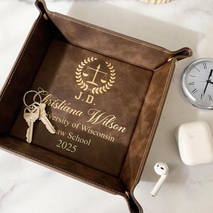 Custom Law Degree Graduation Valet Tray - Personalized Grad Lawyer Gift for Graduates, Class of 2026