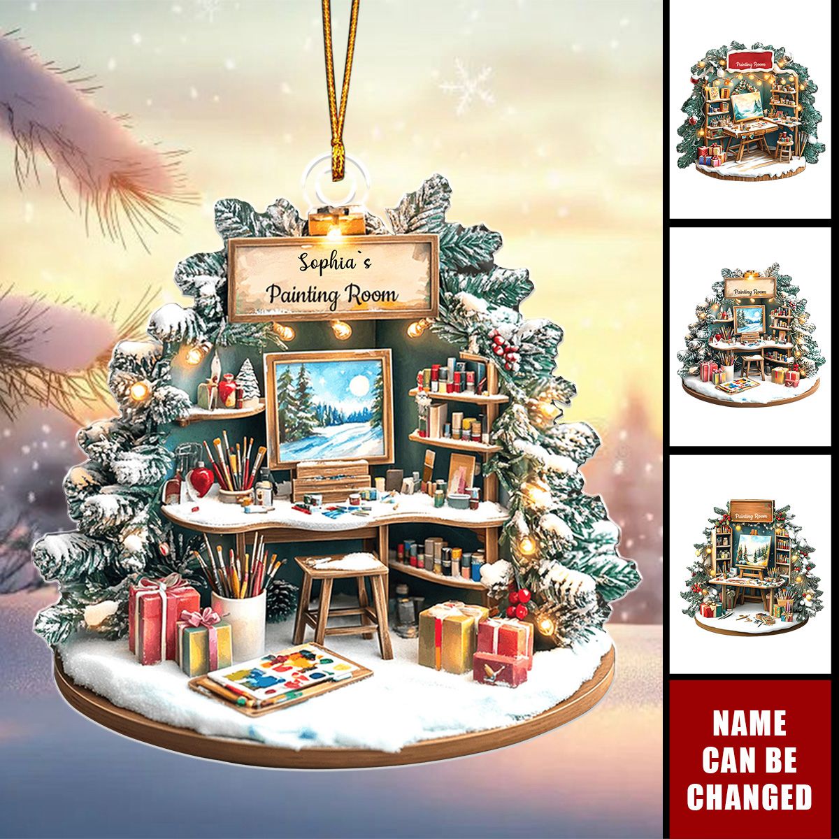 Painting Room, She Shed Ornament, Gift For Artists, Painters, Flat Ornament - Personalized Acrylic Ornament