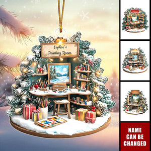 Painting Room, She Shed Ornament, Gift For Artists, Painters, Flat Ornament - Personalized Acrylic Ornament