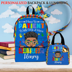 Personalized Please Be Patient I Have Autism Lunch Bag, Autistic Girls / Boys Lunch Bag or School, Autism Children's, Autistic Daughter Son
