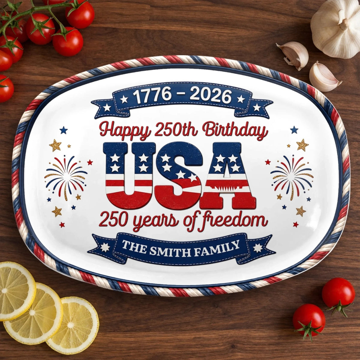 Happy American Birthday - Personalized Platter - America 250th Anniversary Gifts For Family