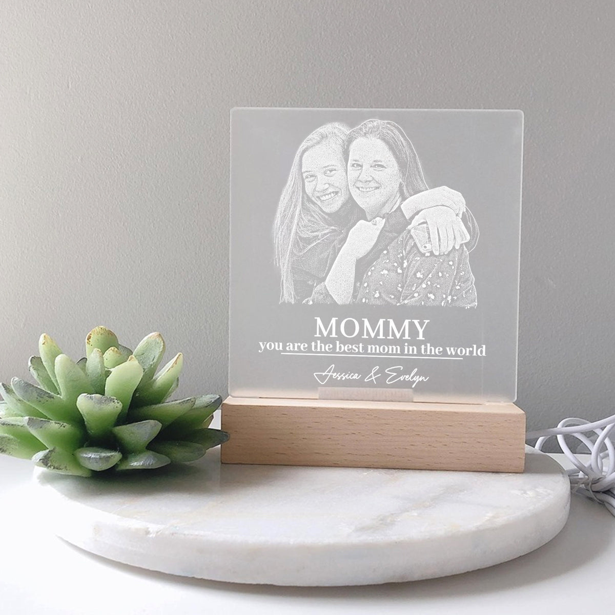 Custom Mother's Day Acrylic Plaque With Photo, Personalized Mom Photo Night Light, Mother's Day Gift for Mom, Gift from Daughter