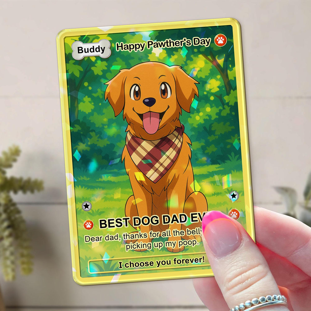 Custom Pet Anime Card, Fathers Day Gift For Dog Dad, Pet Lover Gifts, Pet Portrait Hologram Card, Dog Dad Gift, Personalized Gifts For Him
