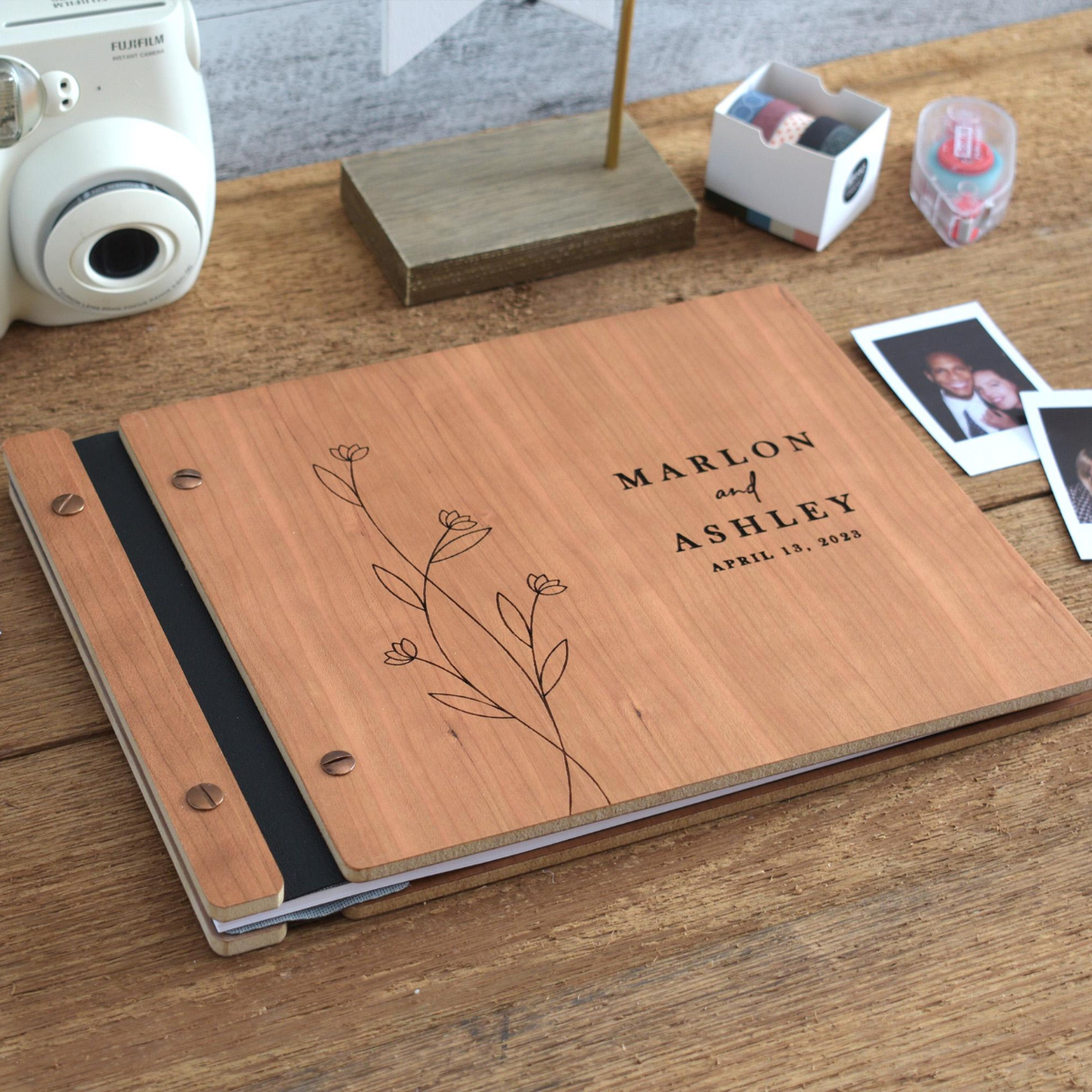 Wooden Wedding Guest Book, Wooden Guestbook, Personalized Wedding Book, Polaroid Guest book, Wedding Gift, Engagement Gift