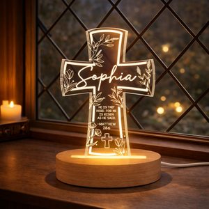 Personalized Bible Verse Cross Night Light, Custom Name Christian Light Up Sign, He Is Risen Gift, Faith Gift, Bible Verse Jesus Lamp