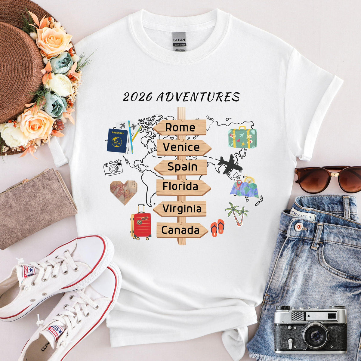 Personalized Travel Adventures Shirt, Custom Traveling Destination Tee, 2026 Travel Memories, Travel Lover Gift, Family Vacation T-Shirt