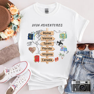 Personalized Travel Adventures Shirt, Custom Traveling Destination Tee, 2026 Travel Memories, Travel Lover Gift, Family Vacation T-Shirt