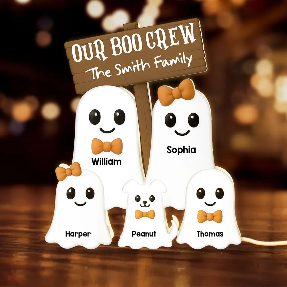 Halloween Boo Family With Kids - Personalized Acrylic Light Box - Gift For Family, Halloween Decoration