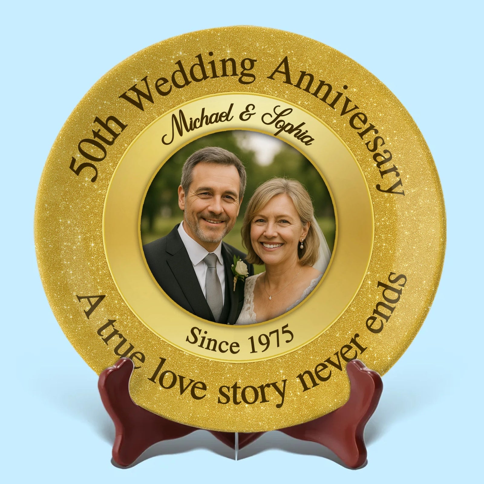 A True Love Story Never Ends - Personalized Ceramic Plate - Anniversary Gift For Couple