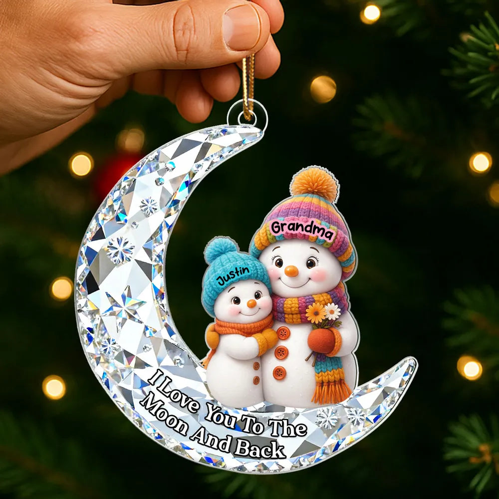 Love my Grandkid to the Moon and Back 3D Crystal Effect - Personalized Acrylic Ornament - Christmas Gift for Grandma, Grandkids