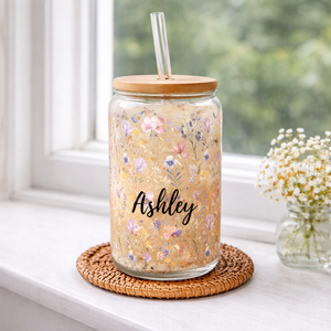 Personalized Wildflowers Mug, Bridesmaid Proposal Flower Mugs, Floral Iced Coffee Glass Cup
