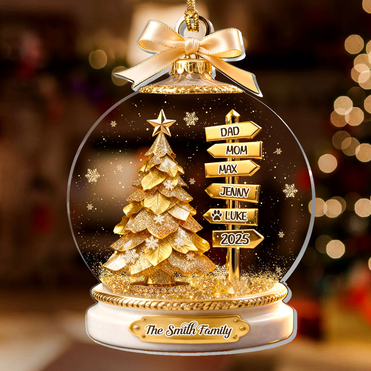 Golden Family - Personalized Acrylic Ornament - Christmas Gift For Family