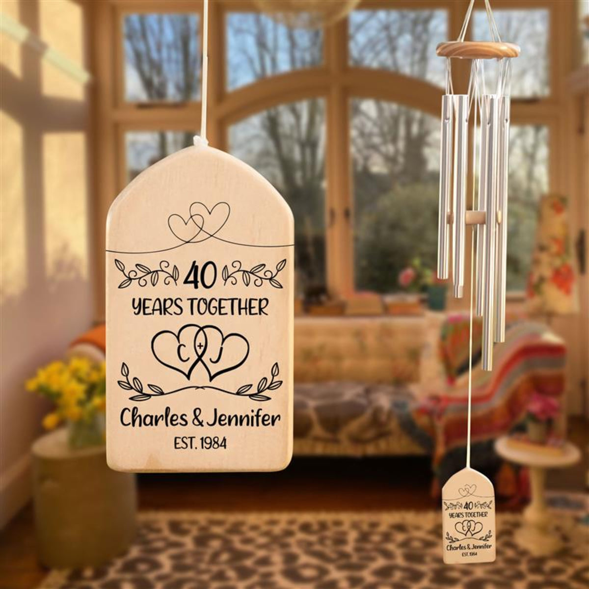Personalized 40th Anniversary Wind Chime, Couples Anniversary Chime, 40th Anniversary Gift, Wedding Anniversary Gift, Custom Couple Names