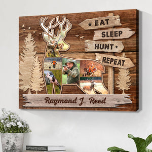 Eat Sleep Hunt Repeat Custom Deer Hunting Collage Canvas, Gift Idea For Hunting Dad Grandpa
