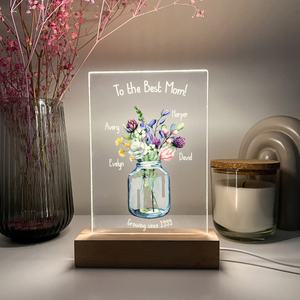 Flower Vase For The Best Mom - Personalized 3D LED Light Wooden Base - Gift For Mom, Mother's Day Gift