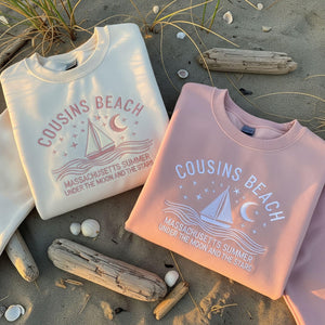 Cousins Beach Embroidered Sweatshirt, Summer I Turned Pretty Crewneck, Bookish Coastal Vibes Pullover Summer Vibe Group Matching Tee