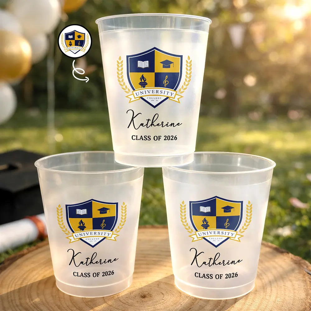 Custom Photo University Logo Graduation - Personalized Frosted Cups - Graduation Drinkware, Party Favor Cup