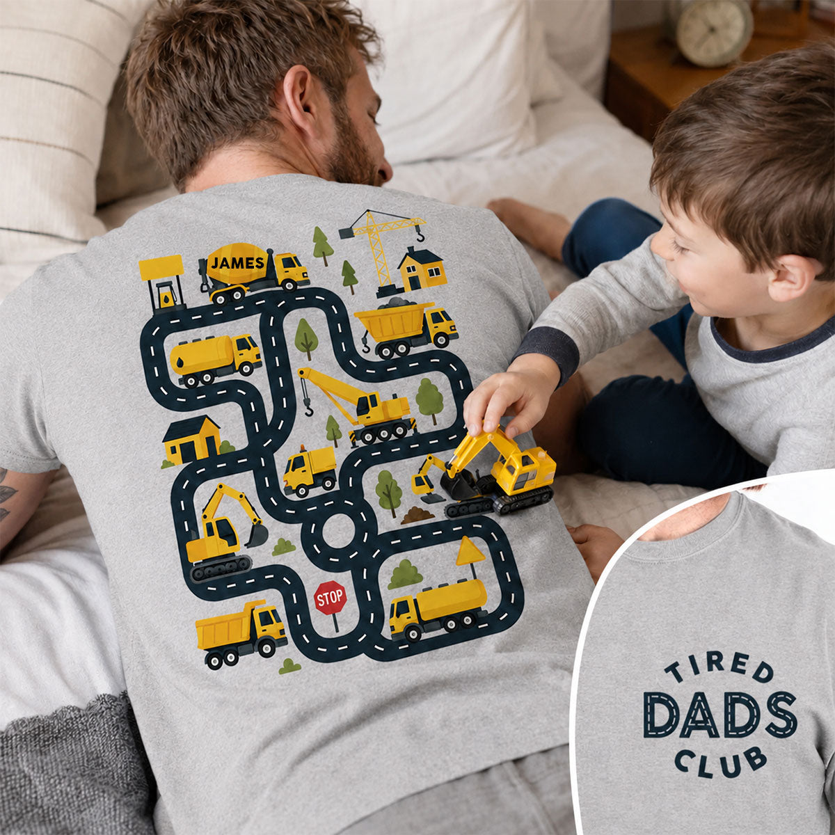 Tired Dads Club Construction Car Track Massage - Personalized Shirt - Funny Gift For Dad, Husband