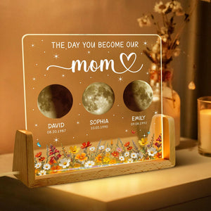 Personalized Moon Phase Acrylic Lamp, Custom Moon Acrylic Nightlight, The Days You Became Our Mom Anniversary Gift, Mother's Day Gift