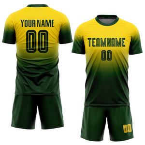 Custom Gold Green Sublimation Fade Fashion Soccer Uniform Jersey