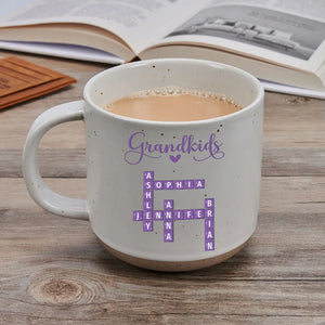 Grandkids Purple Crossword Wildflower Pattern - Personalized Pottery Mug - Gift For Grandma Mom, Mother's Day, Birthday Gift