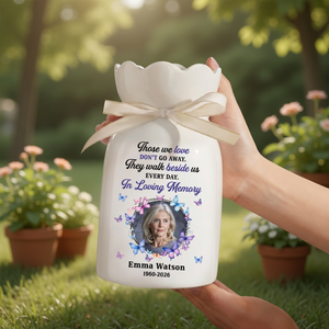 In Loving Memories Custom Photo Vase - Personalized Custom Ribbon Tie Flower Vase