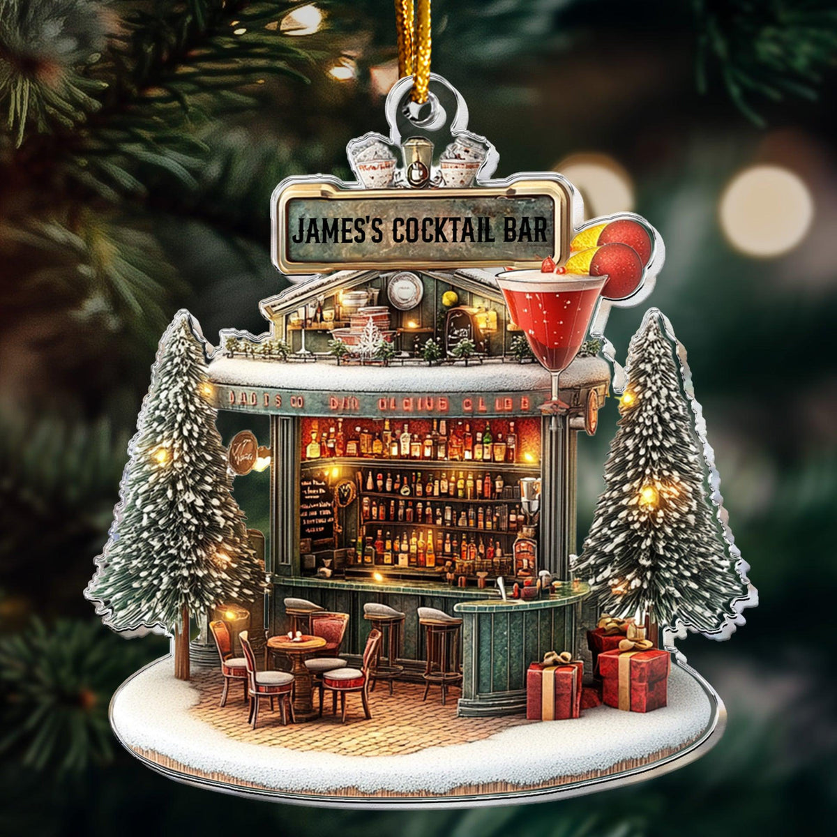 Personalized Cocktail Bar Acrylic Ornament, Cocktail Club, Cocktail Pub, Christmas, Birthday Gift for Cocktail Lovers, 2D Flat Ornament