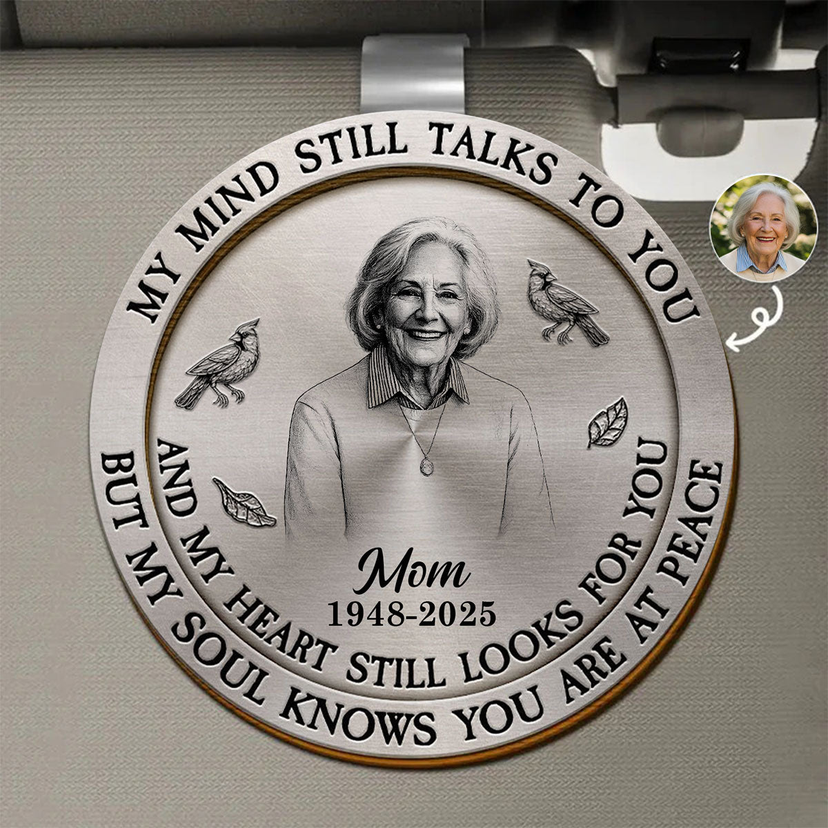Custom Photo Pencil Sketch Memorial My Mind Still Talks To You - Personalized Custom Shaped Car Visor Clip 2_380cc909-6032-4316-b8c4-078b93e0b145.jpg