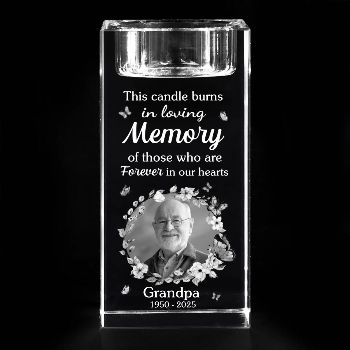 This Candle Burns In Loving Memory Memorial Photo - Personalized Crystal Candle Holder - Memorial Gift For Family
