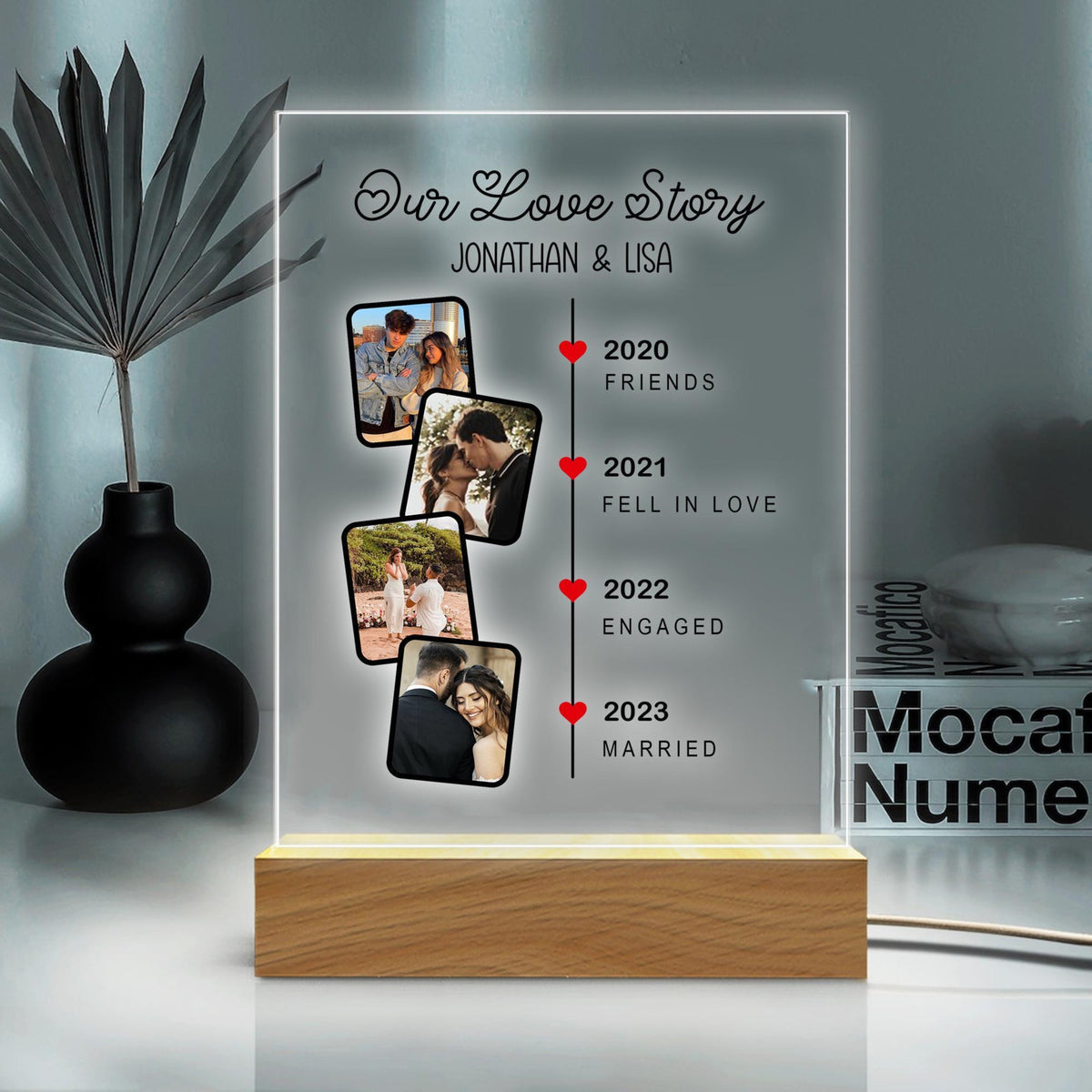 Personalized Our Love Story With Photo, Custom Couples Led Night Light, Valentines Day Gift For Him, Wedding Anniversary Gift