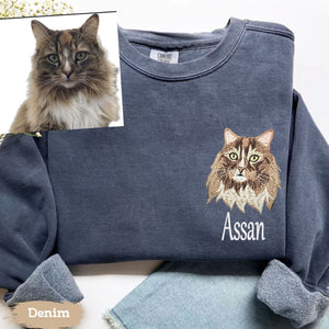 Personalized embroidered custom cat with photo shirt