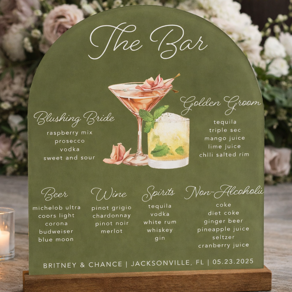 Acrylic Wedding Signature Drink Bar Sign, Custom Your Own Menu, Weddng Decor, Gift For Couple