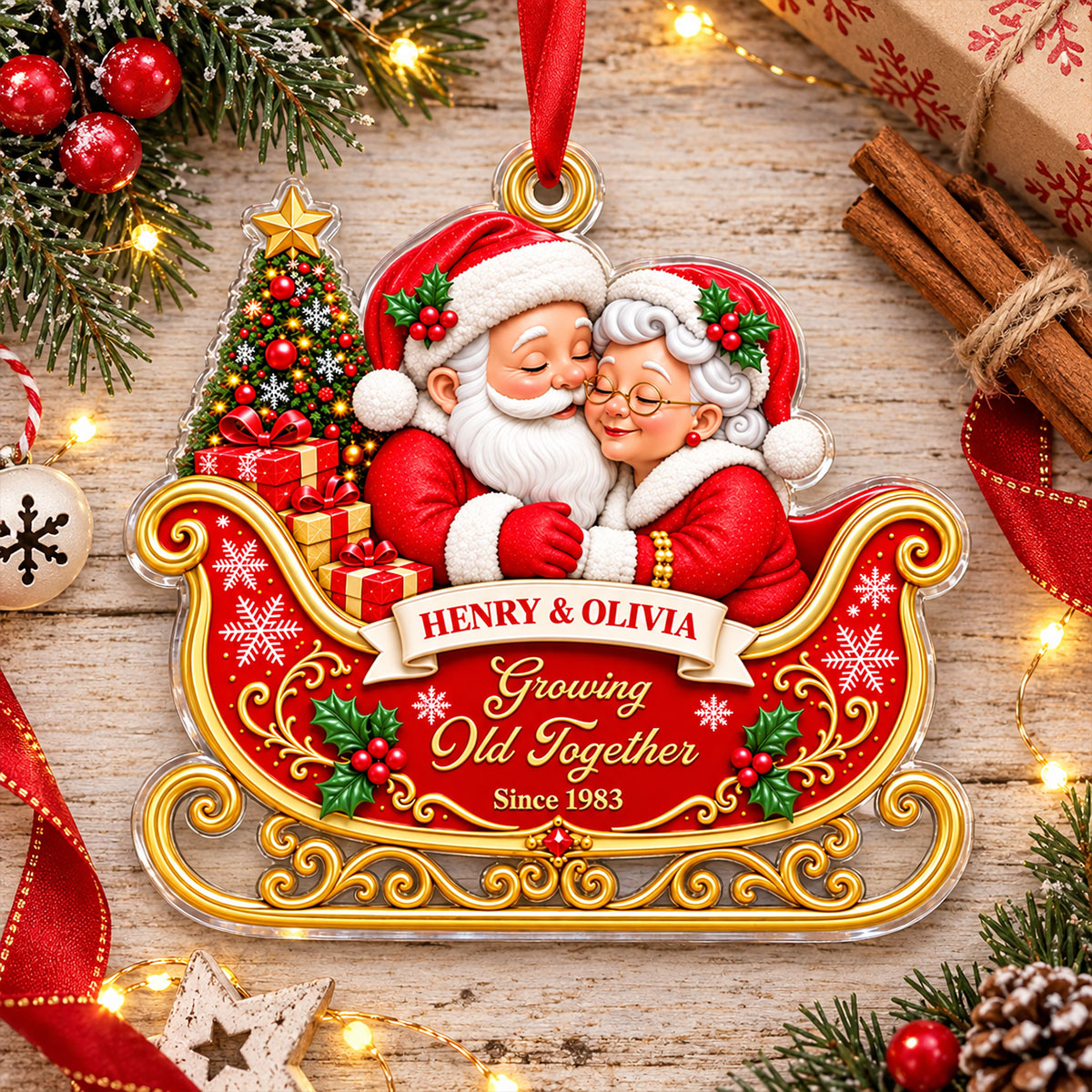 Growing Old Together Acrylic Christmas Ornament - Personalized Couple Gifts