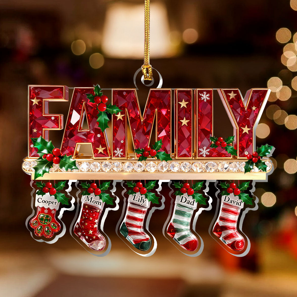 Merry Christmas 3D Crystal Effect Stockings - Personalized Acrylic Ornament - Christmas Gift For Family