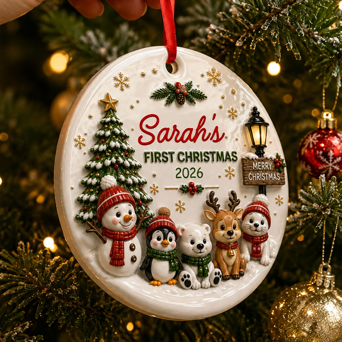 Cute Winter Friends Baby’s First Christmas - Family Ornament - Real 3D Raised Ornament