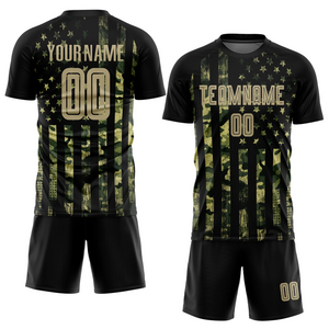Custom Camo Vegas Gold-Black American Flag Fashion Sublimation Salute To Service Soccer Uniform Jersey