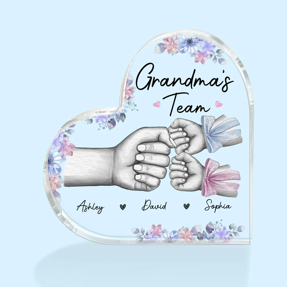 Mom's Team Fist Bump With Bows - Personalized Heart Shaped Acrylic Ornament - Gift For Mom, Mother's Day, Birthday Gift